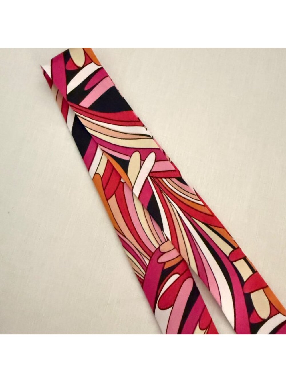 Slim Scarf Pink Black Abstract 34in Silk Satin Neck Hair Bag Ribbon - Picture 5 of 14